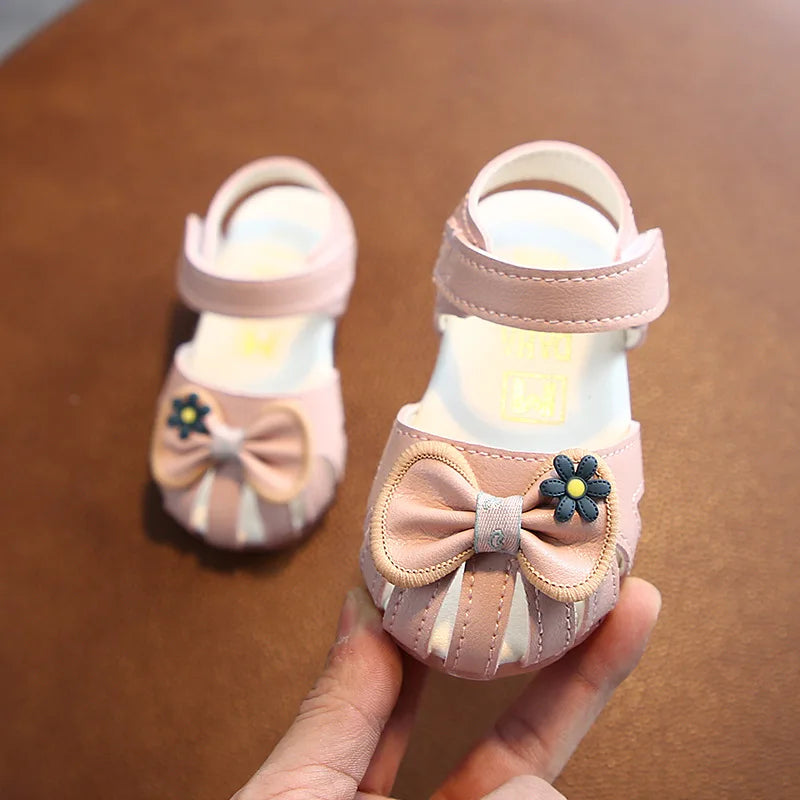 Kids Summer Sandals Todler Girl Shoes Bow Baby Girl Sandal 0-3 Years Beige Pink