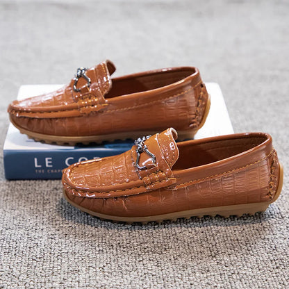 Children's Leather Shoe Boys Moccasins Non-slip Britain Style Round-toe Flat Shoes 2025 Autumn Fashion Casual Kids Loafers