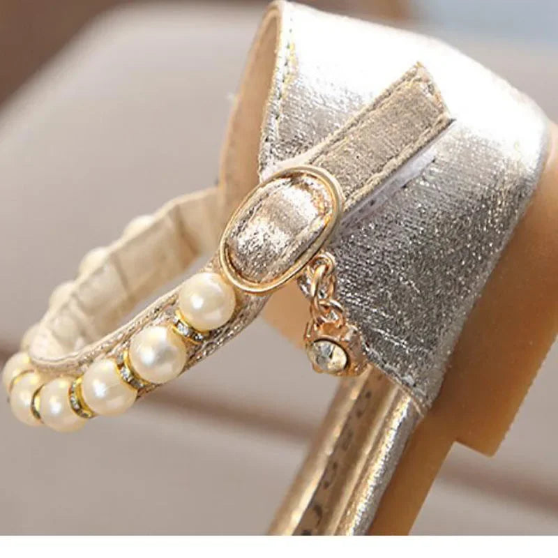 Princess Girls Party Dance Shoes Student Flats Children Pearl Sequin Sandals Kids Performance Grand Event