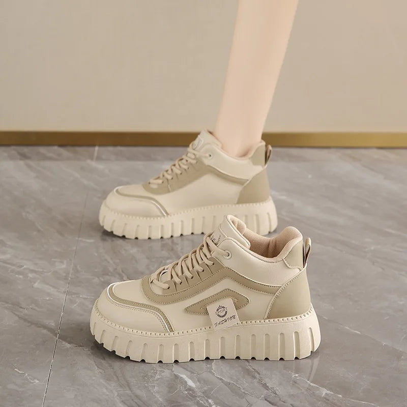 Women's Platform Sneakers Fashion High-top Casual Shoes for Women Lace Up Vulcanized Shoes Trendy Skateboard Shoes Zapatos Mujer