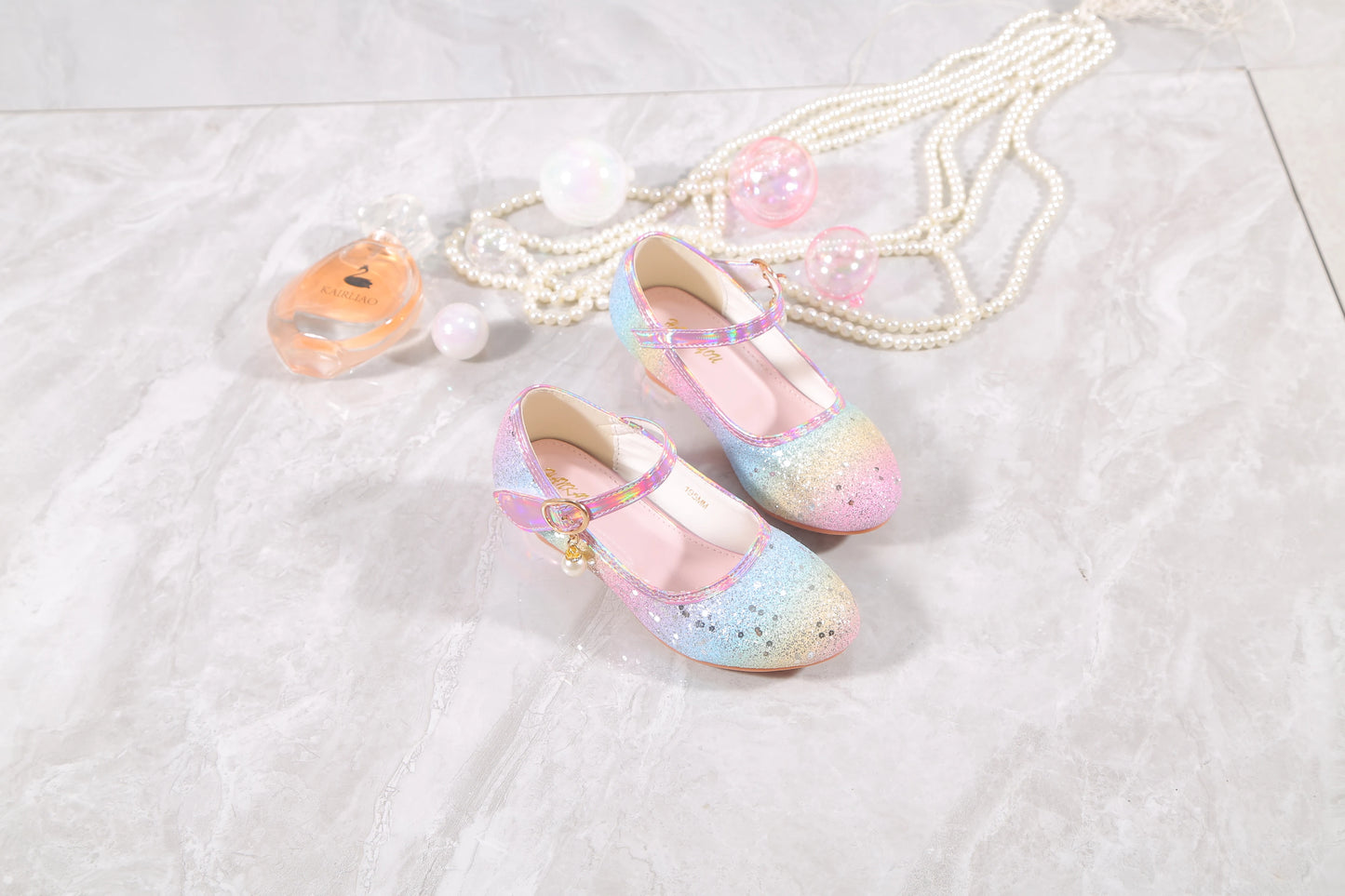 YUNICUS Girls High Heels Princess Shoes Students Children's Single Shoes Little Girl Performance Sequins Glitter Leather Shoes