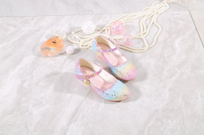 YUNICUS Girls High Heels Princess Shoes Students Children's Single Shoes Little Girl Performance Sequins Glitter Leather Shoes