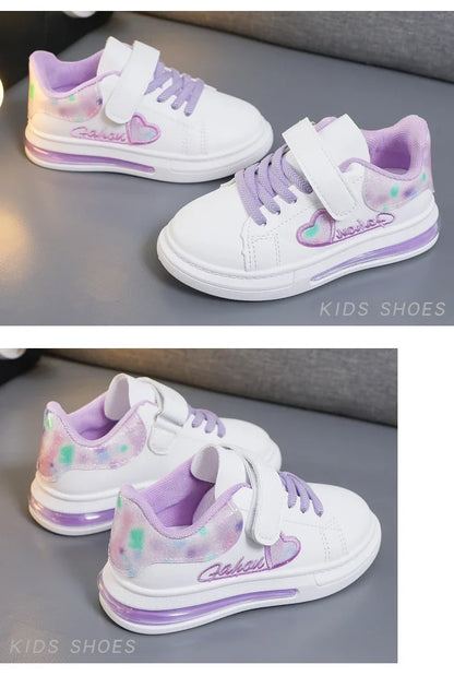 Children's Sneakers 2024 New Girls Love Embroidery Casual Shoes Fashion Leather Kids School Running Sports Shoes Soft Hook Loop