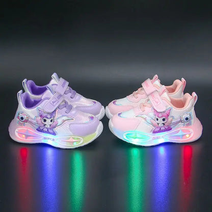 Sanrio Kuromi Girls Light Up Sneakers New Waterproof Leather Princess Running Casual Sports Shoes with Cotton Lined for Kids