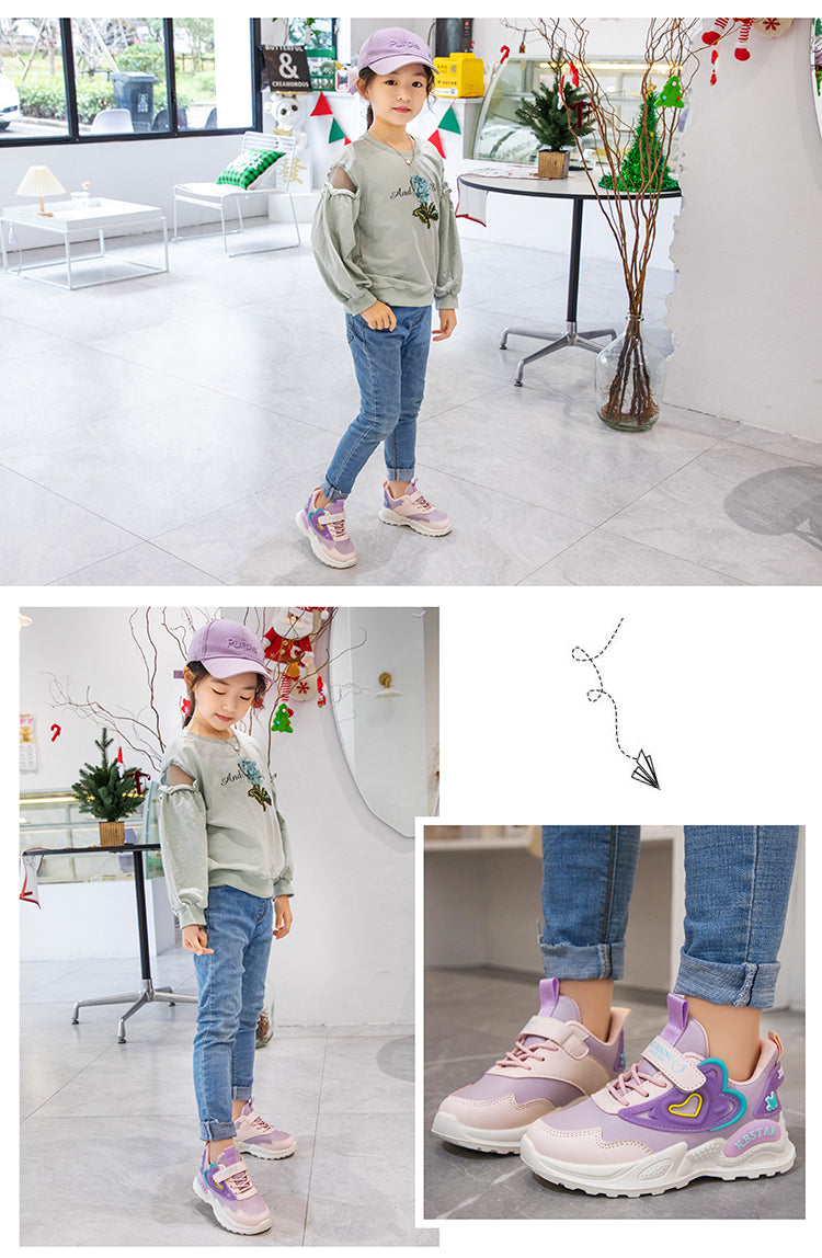 Children's Running Shoes Girls Sneakers Fashion Classic Hot Sale Kids School Casual Sports Shoes Anti-skid Pink with Love Heart