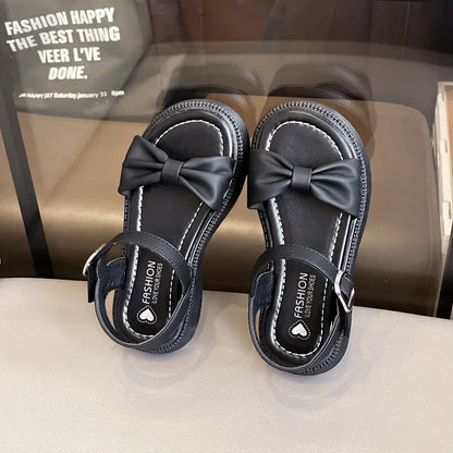 Girls Summer Beach Sandals 2025 New Solid Color Kids Causal Sandals Fashion Sweet Bow School Versatile Children Princess Shoes