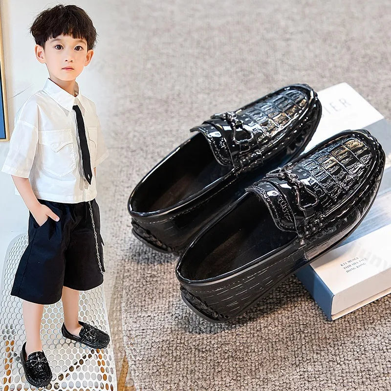 Children's Leather Shoe Boys Moccasins Non-slip Britain Style Round-toe Flat Shoes 2025 Autumn Fashion Casual Kids Loafers