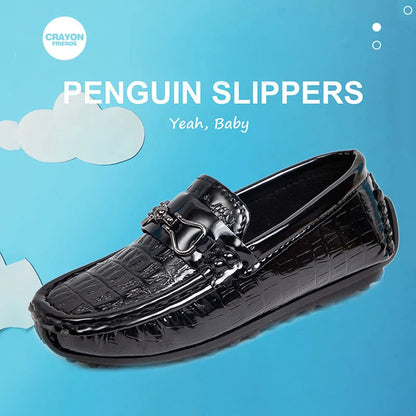Children's Leather Shoe Boys Moccasins Non-slip Britain Style Round-toe Flat Shoes 2025 Autumn Fashion Casual Kids Loafers