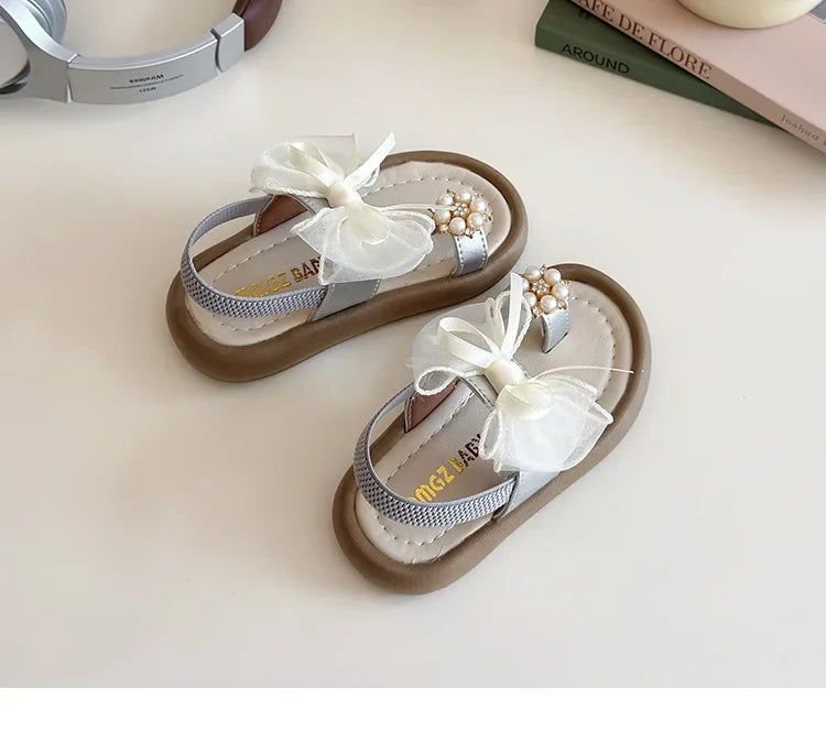 Summer Fashion Kids Platform Princess Shoes  Sandals Girls Rhinestone Straps Beach Shoes Soft Sole Ribbon Bow Versatile Sandals