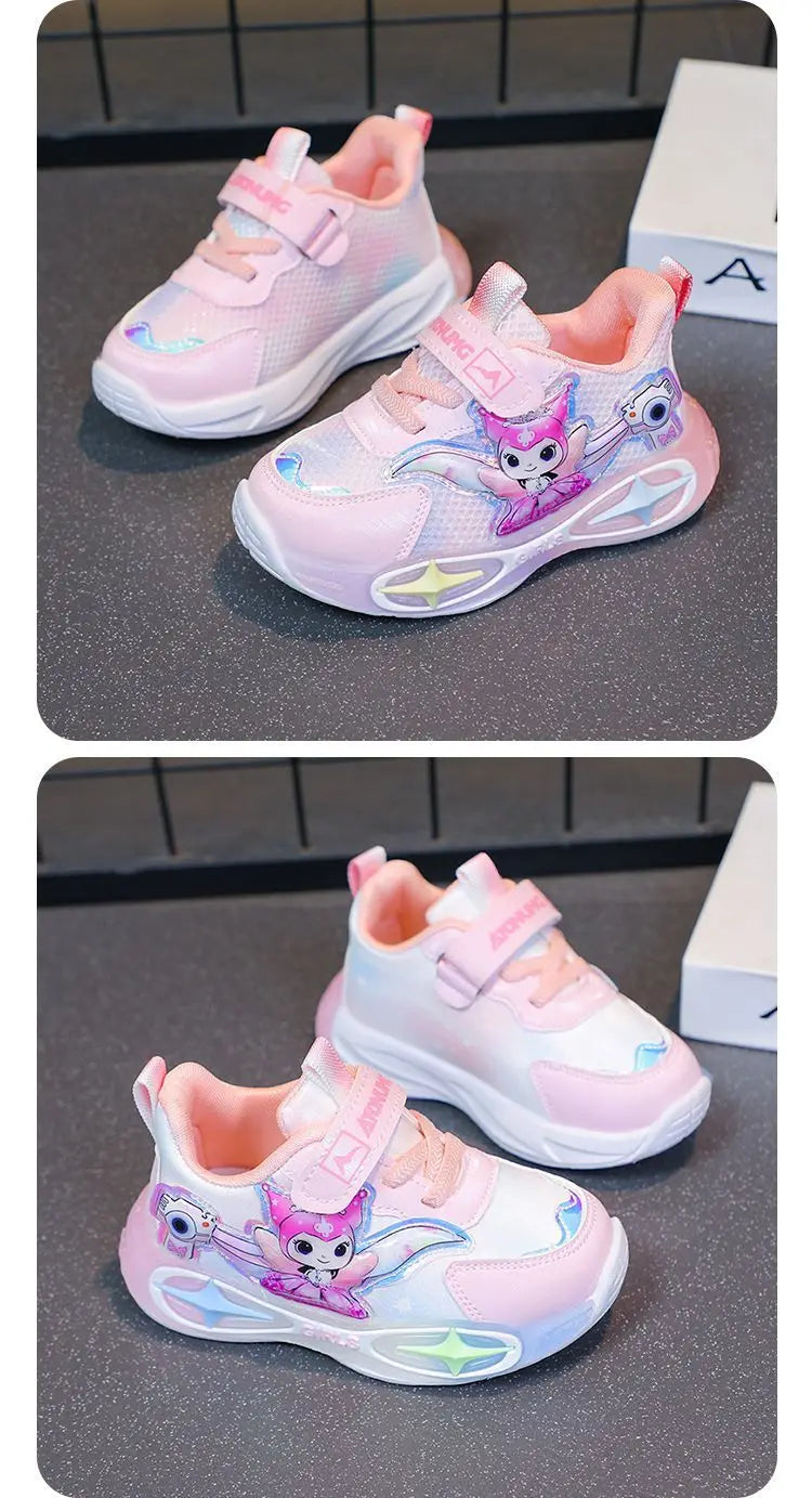 Sanrio Kuromi Girls Light Up Sneakers New Waterproof Leather Princess Running Casual Sports Shoes with Cotton Lined for Kids