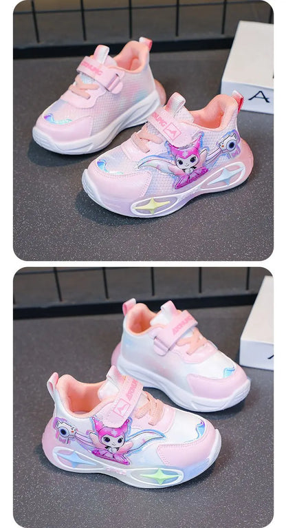 Sanrio Kuromi Girls Light Up Sneakers New Waterproof Leather Princess Running Casual Sports Shoes with Cotton Lined for Kids
