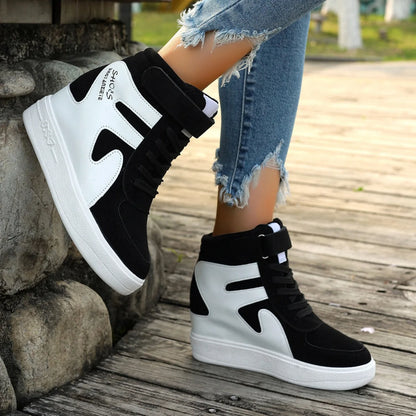 Sneakers Women New High Top Platform Casual Wedges Sneakers Autumn Winter Female Black Internal Increase Vulcanize Women Shoes
