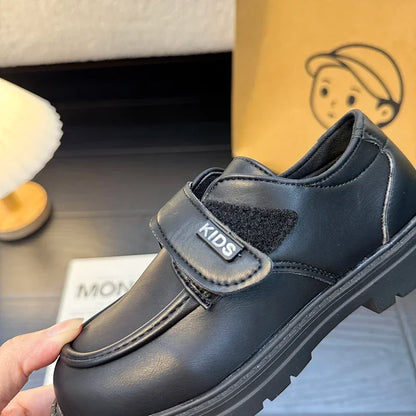 Boys Casual Leather Shoes Black Party Shoes for Formal Wedding School Fashion Classic Hook & Loop Kids Fashion Casual Loafers