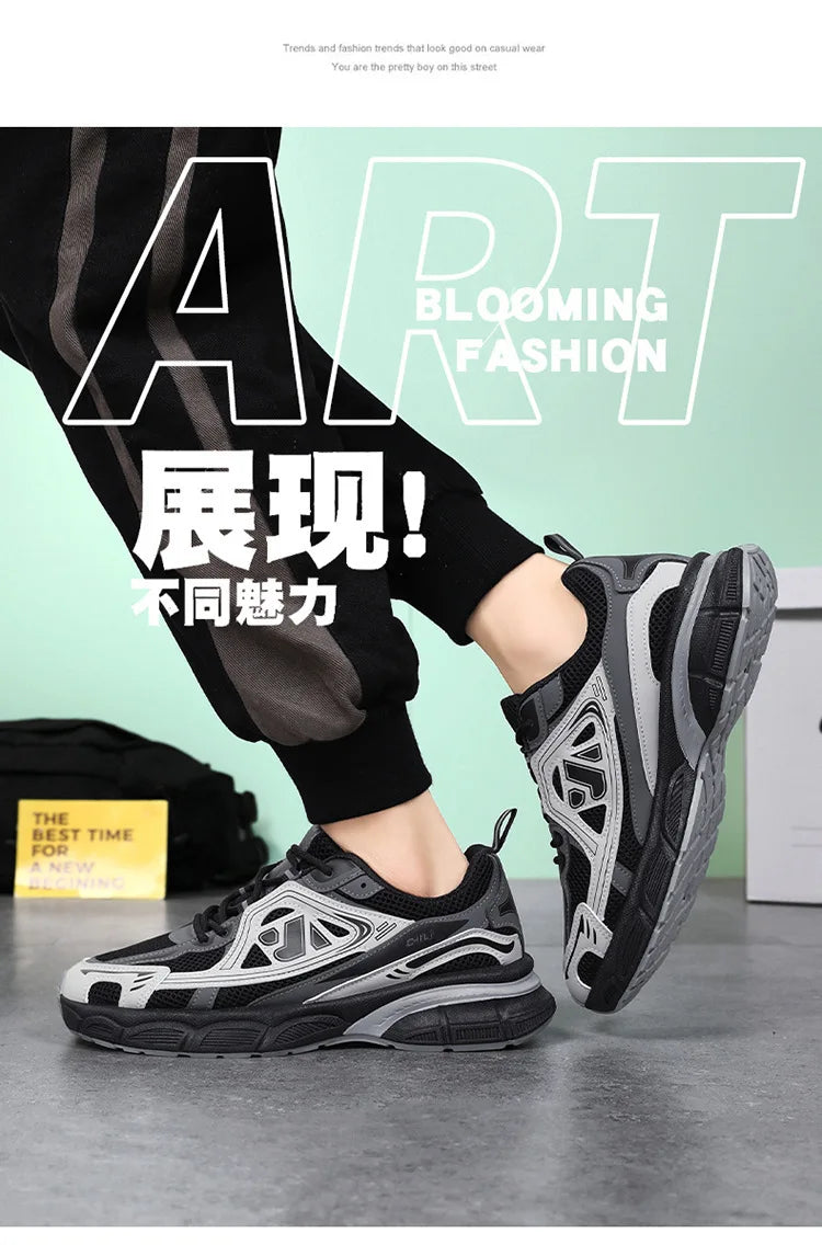 Men's Sneakers Fashion Breathable Sports Shoes Outdoor Running Shoes for Men Lace Up Platform Training Sneakers Tenis Masculino