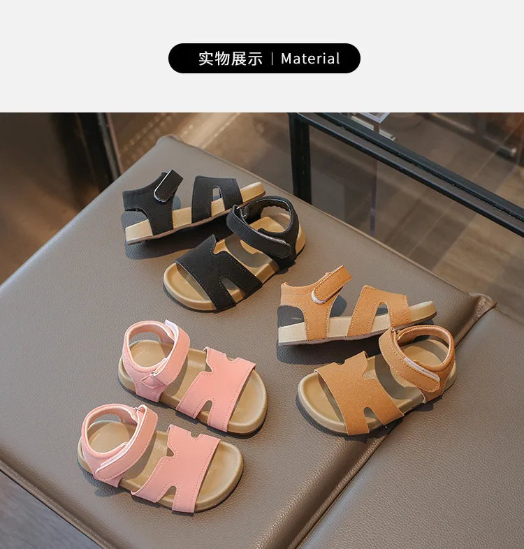 Boys Girls Sandals PU Suede Soft Beach Shoes For Children Casual Hook Loop Anti Slip Kids Sandals