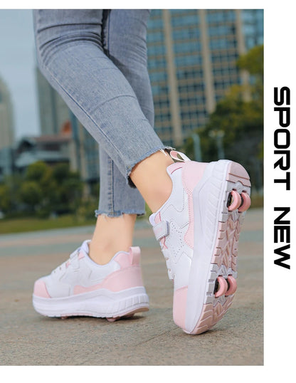 Kids Roller Skate Shoes Fashion Casual Sports Children 4-Wheels Sneakers for Boys and Girls Gift Nice Footwear