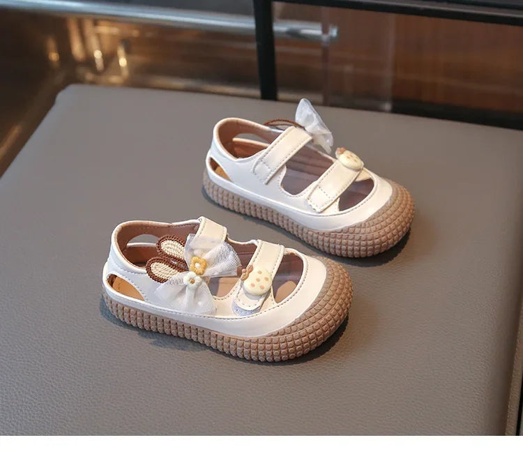 Kids Bow Summer Sweet Closed Toe Sandals Girls Princess Shoes Children Baby Kindergarten Non-slip Flats Shoes