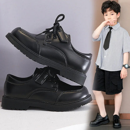 Children School Uniform Shoes Black Matte Glossy Boys Performance Shoes Chic 2025 Spring Autumn Kids Formal Shoes Soft Bottom
