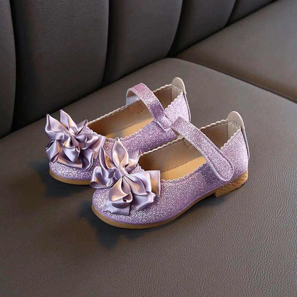 Female Glitter Princess Dress Shoes Soft Bottom Bow-knot Dance Party Shoes Bright Non-slip Leather Shoes Girls