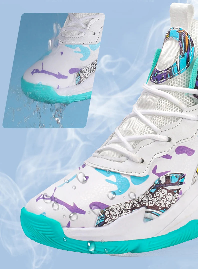 Fashion Basketball Shoes for Kids High-top Sneakers Children Casual Sports Shoes Ankle-protected Anti-slippery Gym Trainers Boys
