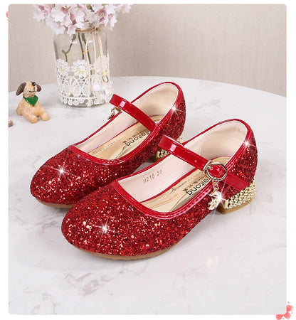 Fairy Girl High Heels Princess Shoes Halloween Cosplay Kids Shiny Sofia Cinderella Aurora Rapunzel Party Dress Up Leather Shoe