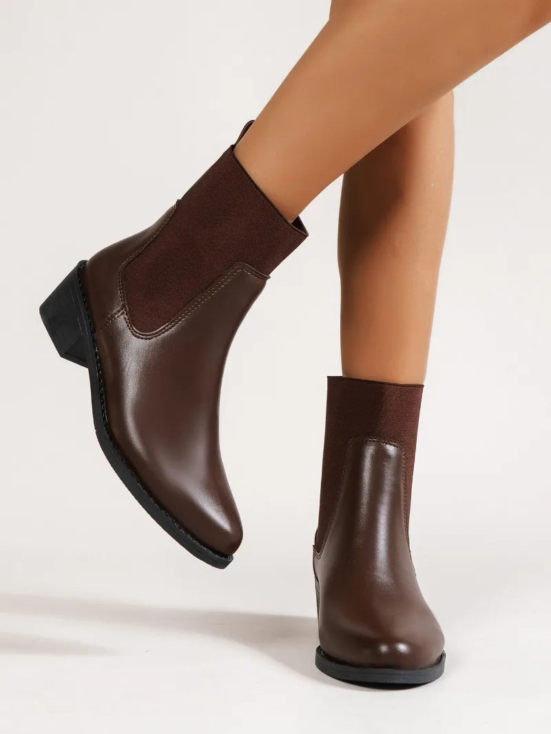 Fashion Boots Women's Short Boots New Style Thick Heel Chelsea Boots Women's Versatile Elastic Thin Boots Comfortable
