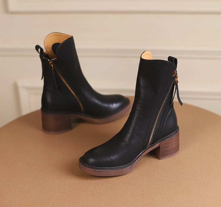 Women's Boots Spring and Autumn New Chelsea Boots Thick Heel Brown Short Leather Shoes for Women High Heels platform shoes