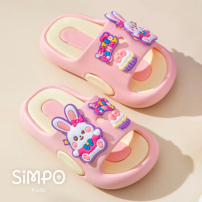 Cute Bunny Children's Home Slippers Girls' Summer Footwear Beach Sandals For Kids Thick Sole Soft Non-slip Home Bathroom Shoes