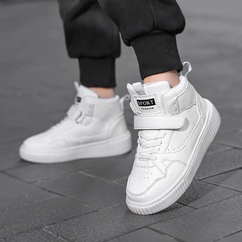 New High Top Childrens Boy Sneakers Outdoor Running Basketball Kids Sports Shoes Non-slip Luxury Pu Leather Boys Sports Shoes