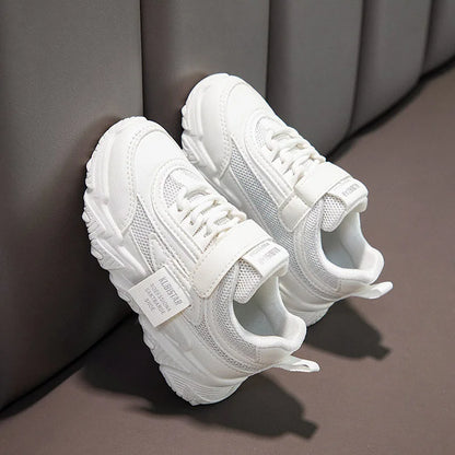 Spring New Kids Sneakers 2023 PU Girls Casual Mesh Solid Pink Light Boys White Hook & Loop Children Non-slip Sports Shoe Fas