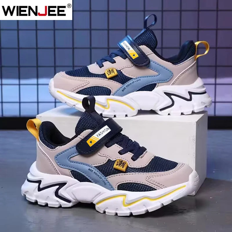 Kid Sneakers Sport Shoes for Boys Fashion Leather Children Breathable Mesh Comfort Shoes Casual Walking Outdoor Running Shoes