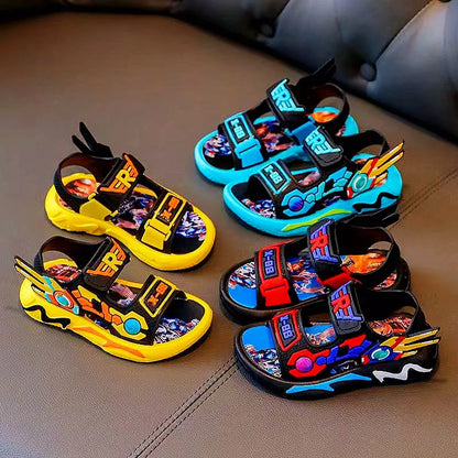 Upgraded Boys Sandals Soft Sole Anti Slip Sandal Cartoon Outwear Small and Medium Sized Children Beach Sandals