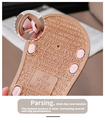 New Fashionable Girls Sandals Summer Bow Princess Sandals 3-14 Years Old Students Outside Wearing Versatile Velcro Sandals