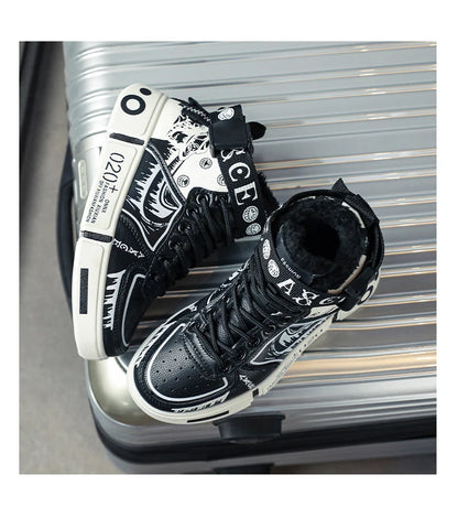 Boys' high-top sneakers Autumn new style children's sports shoes Buckle student soft-soled fleece casual shoes