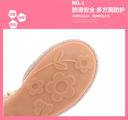 Girls Wedding Shoes Glitter New Brand Flat Heels Children Princess Sandals Dance Kids Fashion Party Shoes with Pearl