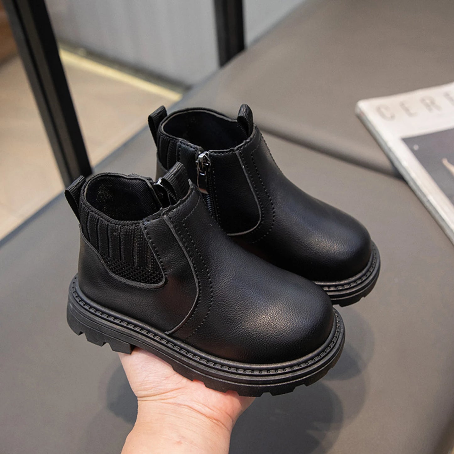 Kids Short Boots Fashion Boys Shoes Autumn Winter Leather Children Boots Non-Slip Toddler Girls Boot Toddler Snow Shoes
