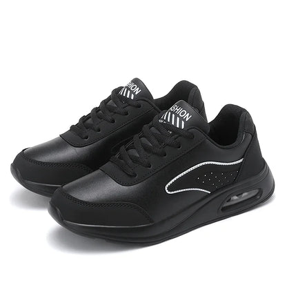 New Women's Fashionable Sneakers Leather Women's Casual Shoes Lace Up Flat Shoes Ladies Lightweight Fitness Walking Shoes