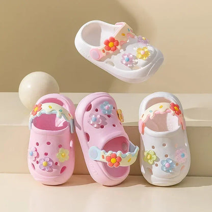 Summer Childrens Slippers Baby New Cute Flowers Soft Sole Sandals Indoor Soft Anti Slip Girl Sandals Hole Shoes Kids Beach Shoes