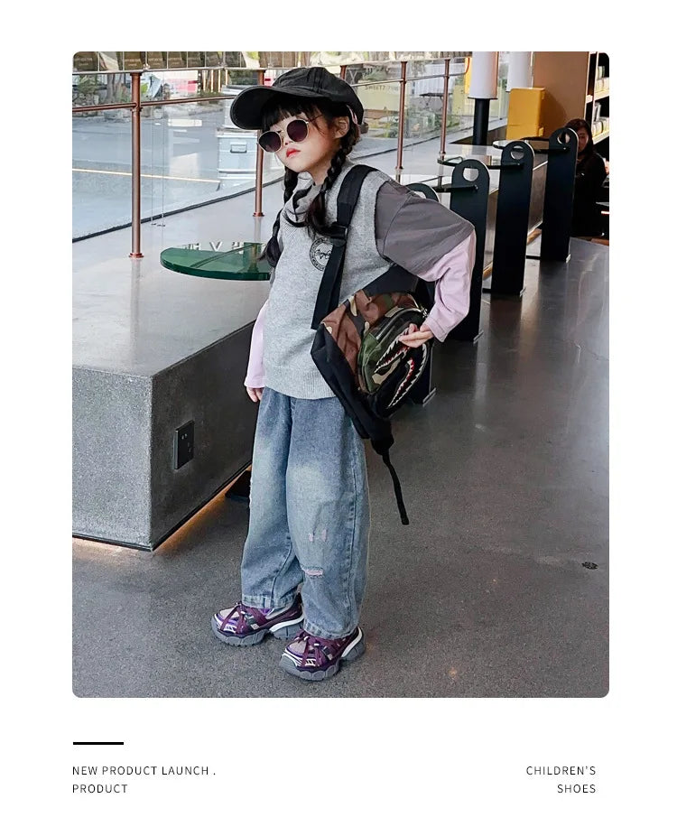 Children's Sneakers Chunky New Girls Basketball Shoes Fashion Versatile Kids Causal Boys Sports Shoes for School Breathable