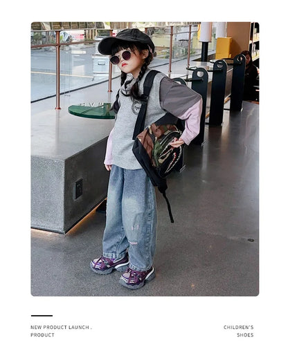 Children's Sneakers Chunky New Girls Basketball Shoes Fashion Versatile Kids Causal Boys Sports Shoes for School Breathable