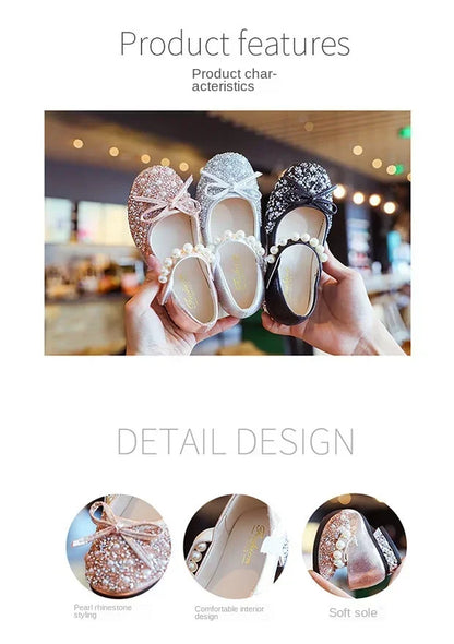 Princess Party Girls' Shoes Children's Wedding Shoes Mary Jane Flats Elastic Shoes Baby Fashion Pearl Diamond kids Dance Shoes
