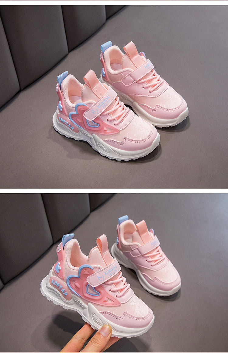 Children's Running Shoes Girls Sneakers Fashion Classic Hot Sale Kids School Casual Sports Shoes Anti-skid Pink with Love Heart