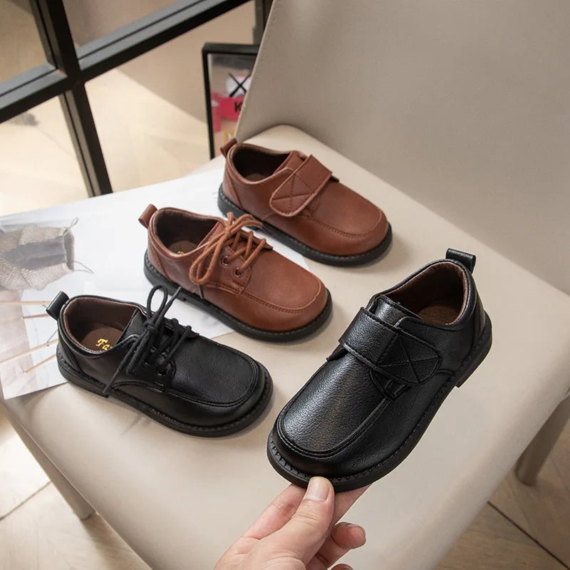 Boys Leather Shoes New Fashion Kids Causal School Formal Flat Shoes Black Brown Simple Performance Children Uniform Shoes