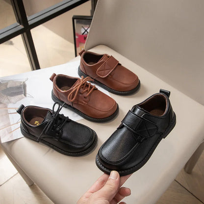 Boys Leather Shoes New Fashion Kids Causal School Formal Flat Shoes Black Brown Simple Performance Children Uniform Shoes