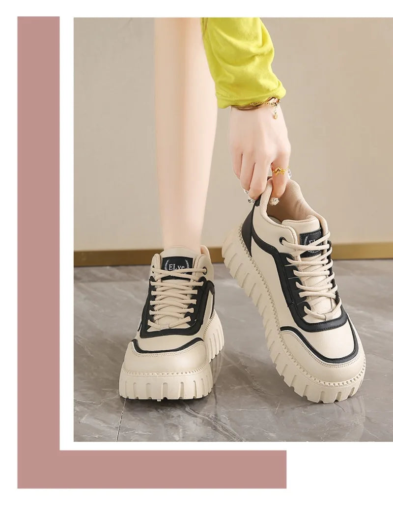 Women's Platform Sneakers Fashion High-top Casual Shoes for Women Lace Up Vulcanized Shoes Trendy Skateboard Shoes Zapatos Mujer