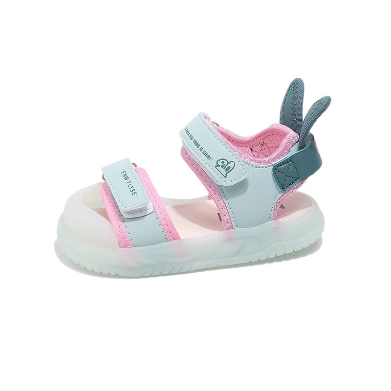 Children's Sandals 2-12 Years Old Cartoon Greenish Pink Soft Boys Girls Beach Shoes Casual Non-slip Kids Baby Sports Sandals