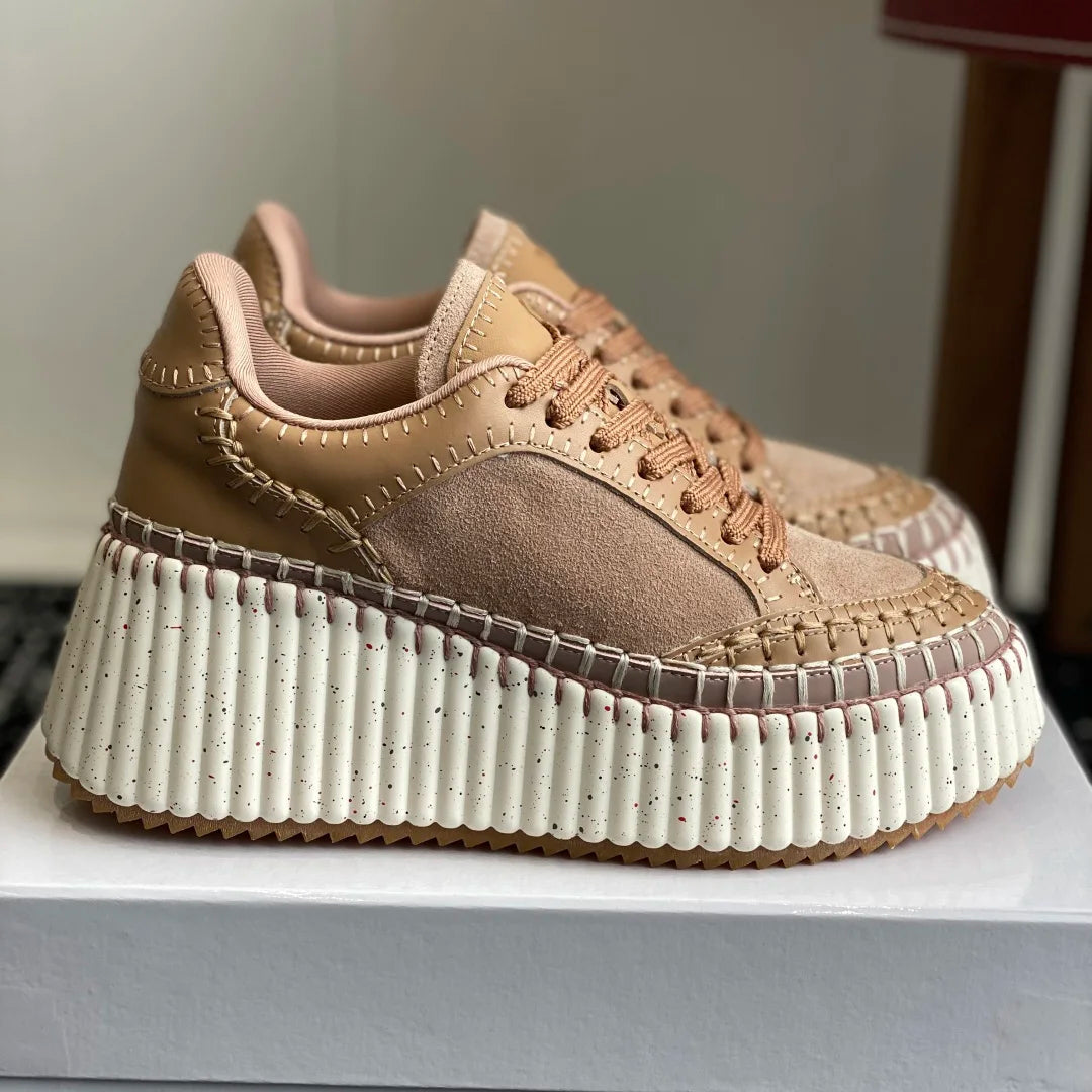 Hot-selling New Women's Sneakers Platform White Shoes Wedge-heeled Casual Shoes Luxury Design Cowhide Material Size 35-40