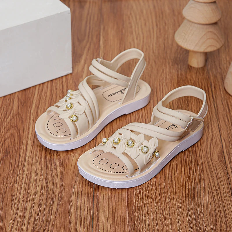 Chic Toddler Girls' Flower Adorned Open Toe Sandals - Comfy, Non-Slip Sole with Easy Hook and Loop Closure for Casual Wear