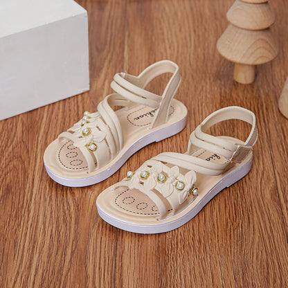 Chic Toddler Girls' Flower Adorned Open Toe Sandals - Comfy, Non-Slip Sole with Easy Hook and Loop Closure for Casual Wear