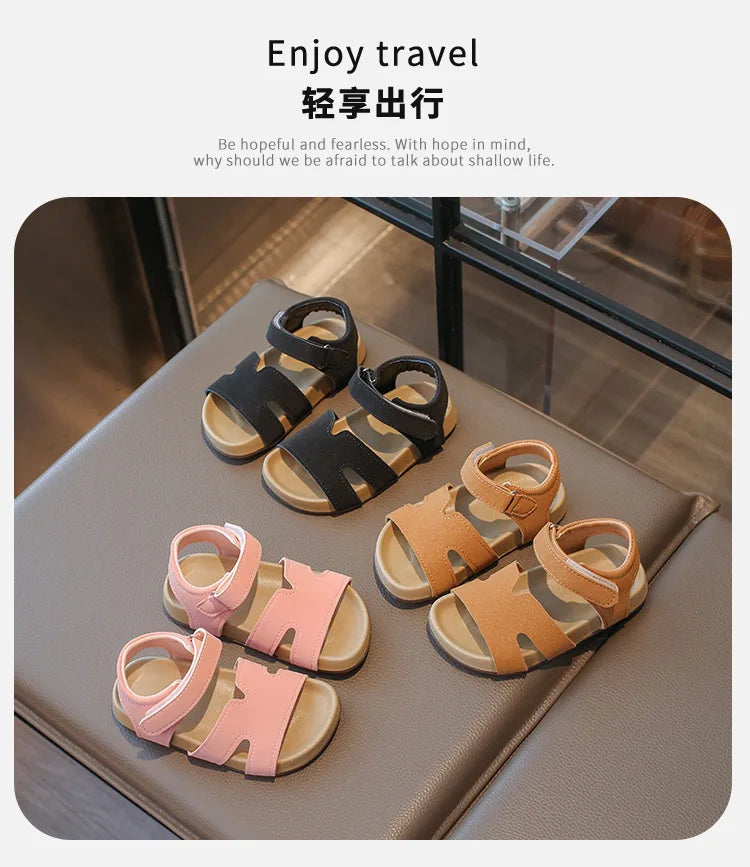 Boys Girls Sandals PU Suede Soft Beach Shoes For Children Casual Hook Loop Anti Slip Kids Sandals